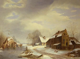 Figures on a Frozen River Estuary